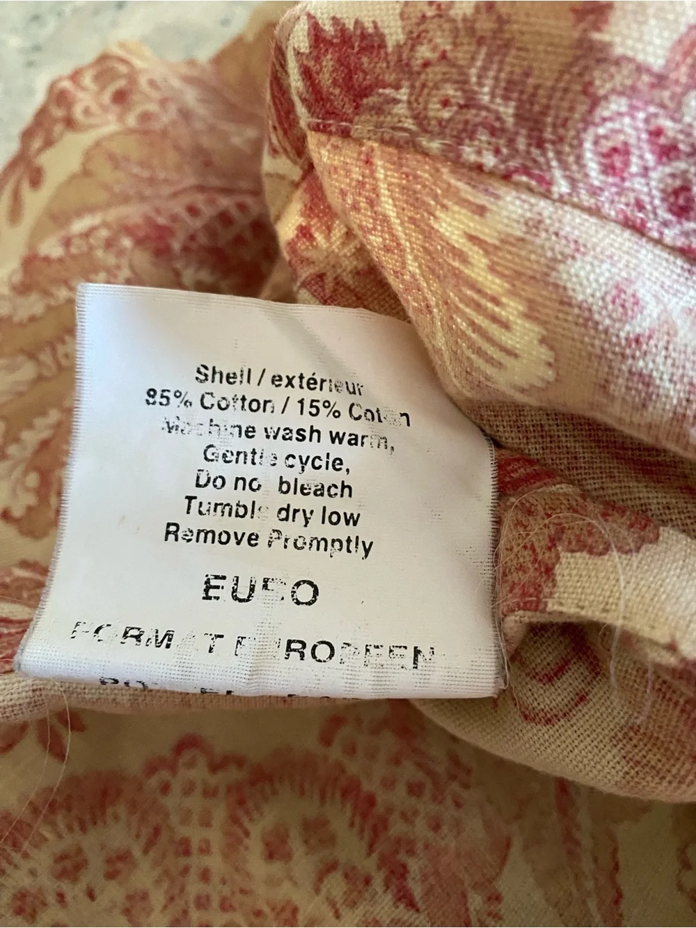 Pottery Barn Pink and Cream Toile Euro Pillow Cover for Bedding 30”